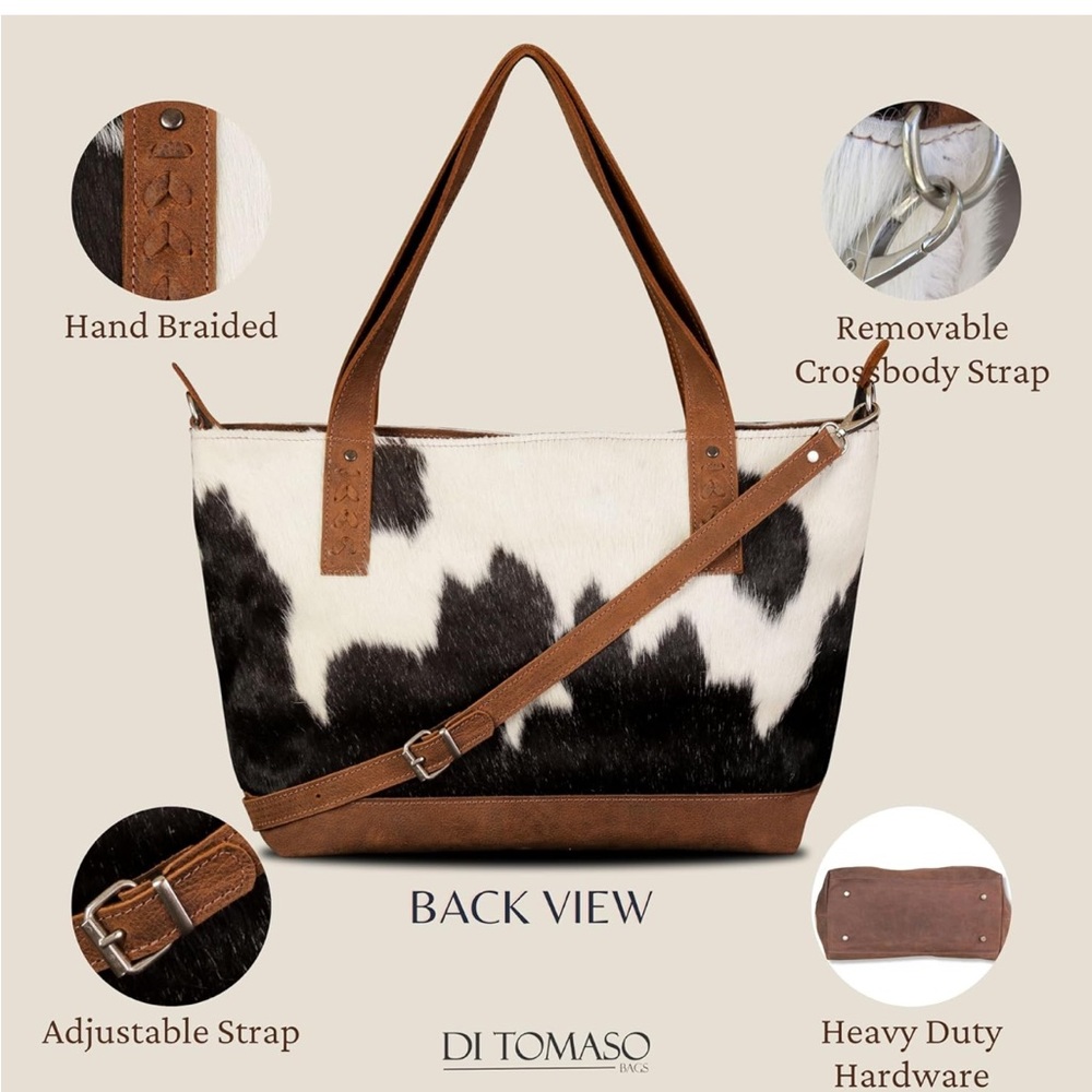 Di Tomaso Brown Leather with Black and Brown Hide Tote Bag
